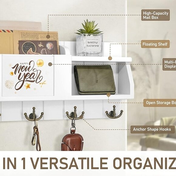 NEW Key and Mail Organizer Wall Mount - Decorative White Key Holder - Picture 6 of 9